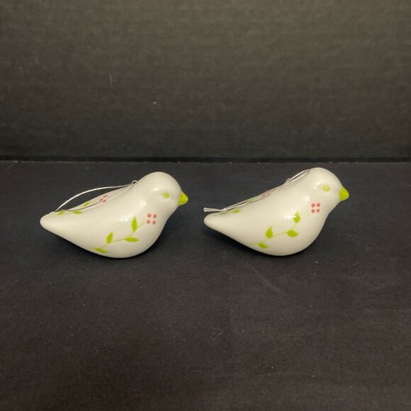 Ceramic Bird Ornaments Set of 2 White Green Pink - Picture 4 of 6